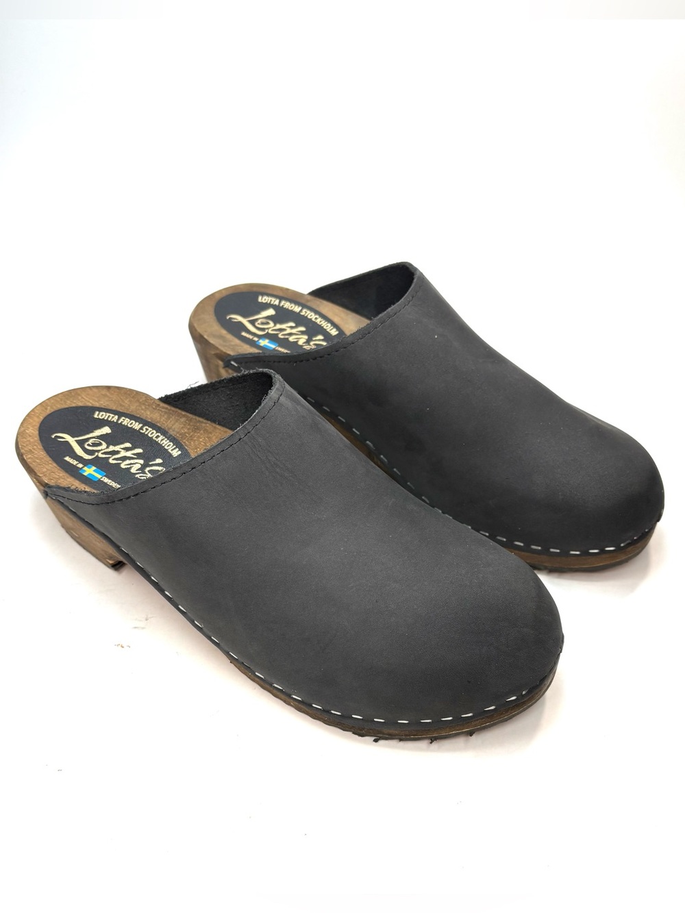 Lotta From Stockholm Charcoal Leather Clog Mules | 42